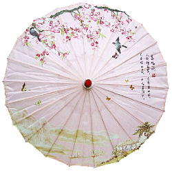Китайский тканевый зонтик цветочный с кисточкой 82х54см, №1