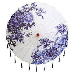 Китайский тканевый зонтик цветочный с кисточками 82х54см, №3